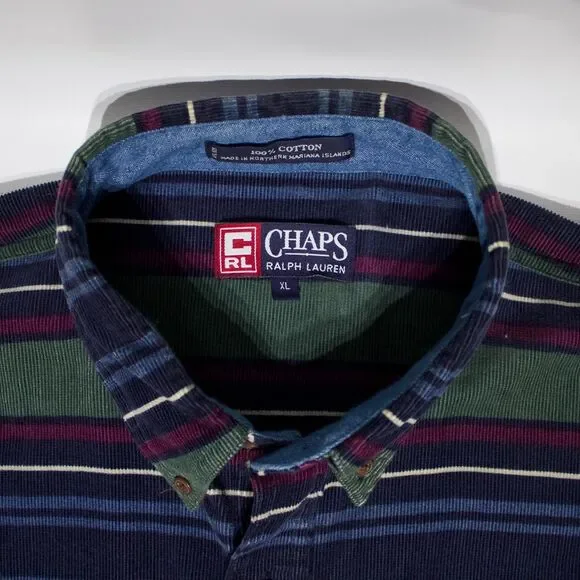 Vintage Chaps Ralph Lauren Striped Corduroy Long Sleeve Button Shirt Men’s XL - Picture 5 of 11